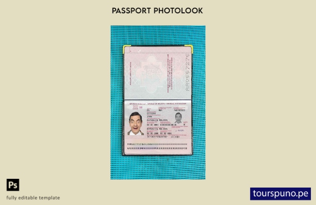 Plantilla de aspecto fotográfico lista para imprimir pasaporte de Moldavia (pres